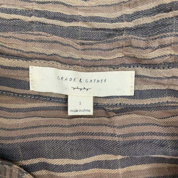 Womens Grade & grather button up Pullover top shirt brown size small s striped - Picture 3 of 9
